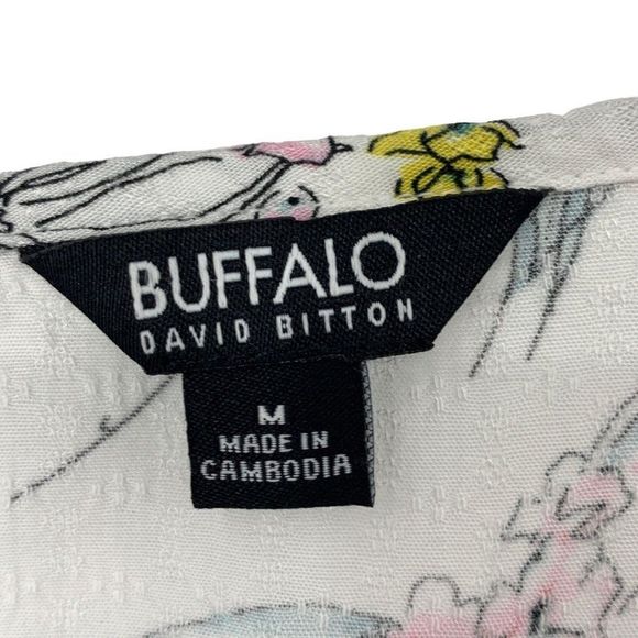 Buffalo David Bitton Sz M Peoni Tie Front Top Short Sleeve Boxy Summer 3067 - Picture 4 of 13